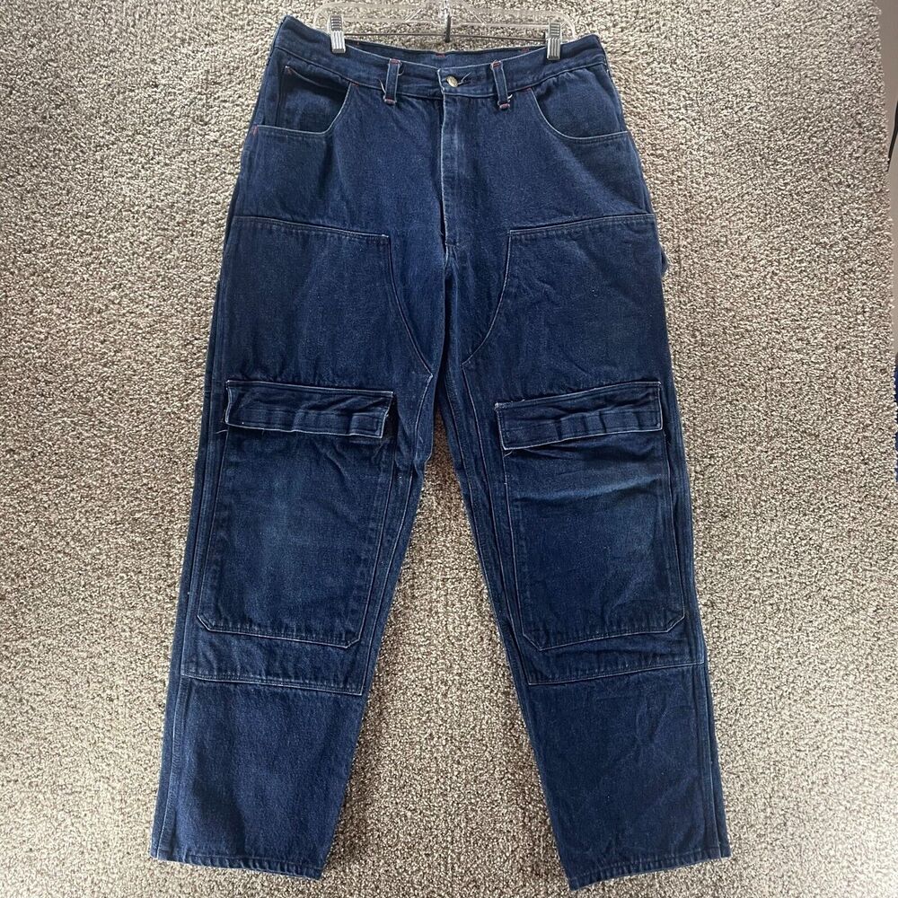 Vintage 80s Nitro Jeans Men 38x31 Blue Denim Double Knee Pockets Workwear Cotton